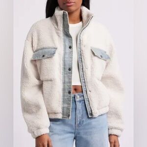 NWT Thread & Supply Cozy Cream and Denim Sherpa Jacket Small